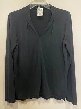 Vocal USA Black Charcoal Gray Modal Blend Blouse Women's Sz Sm